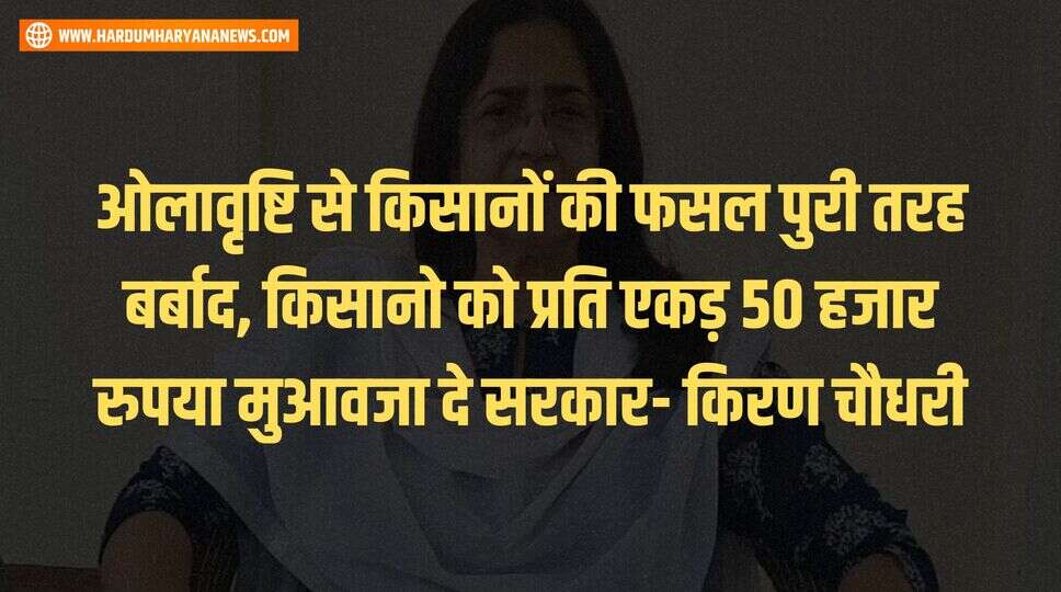 ओलावृष्टि से किसानों की फसल पुरी तरह बर्बाद, किसानो को प्रति एकड़ 50 हजार रुपया मुआवजा दे सरकार- किरण चौधरी