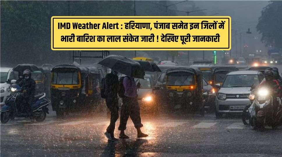 IMD Weather Alert : हरियाणा, पंजाब समेत इन जिलों में भारी बारिश का लाल संकेत जारी ! देखिए पूरी जानकारी 
