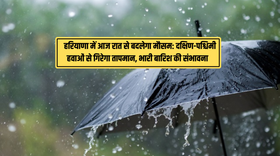 Haryana Weather : हरियाणा में आज रात से बदलेगा मौसम: दक्षिण-पश्चिमी हवाओं से गिरेगा तापमान, भारी बारिश की संभावना , देखिए पूरी खबर 