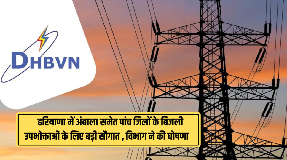 Haryana Electricity Bills : हरियाणा में अंबाला समेत पांच जिलों के बिजली उपभोक्ताओं के लिए बड़ी सौगात , विभाग ने की घोषणा , जानिए पूरी जानकारी 